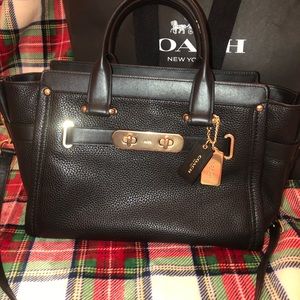 Coach Pebble Black Leather Swagger Bag Satchel